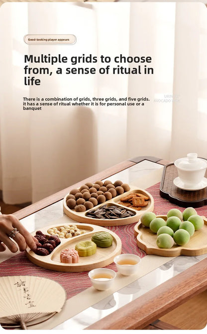 1pcs Wooden Compartment Tray for Boiling Tea  Snack Plate Home Living Room Nut Candy Fruit Serving Dish Solid Wood.