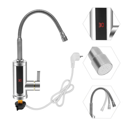 220V 3000W 360°Instant Electric LCD Faucet Fast Heating Tap Water Heater Hot/Cold Dual Use Stainless Steel For Kitchen Toilet