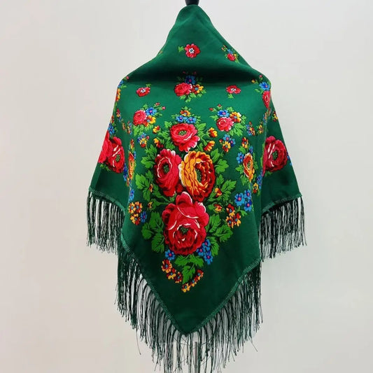 120*120cm Russian National Square Scarf Women Luxury Floral Print Fringed Ukrainian Shawls Scarves Ladies Head Wraps Bandana.