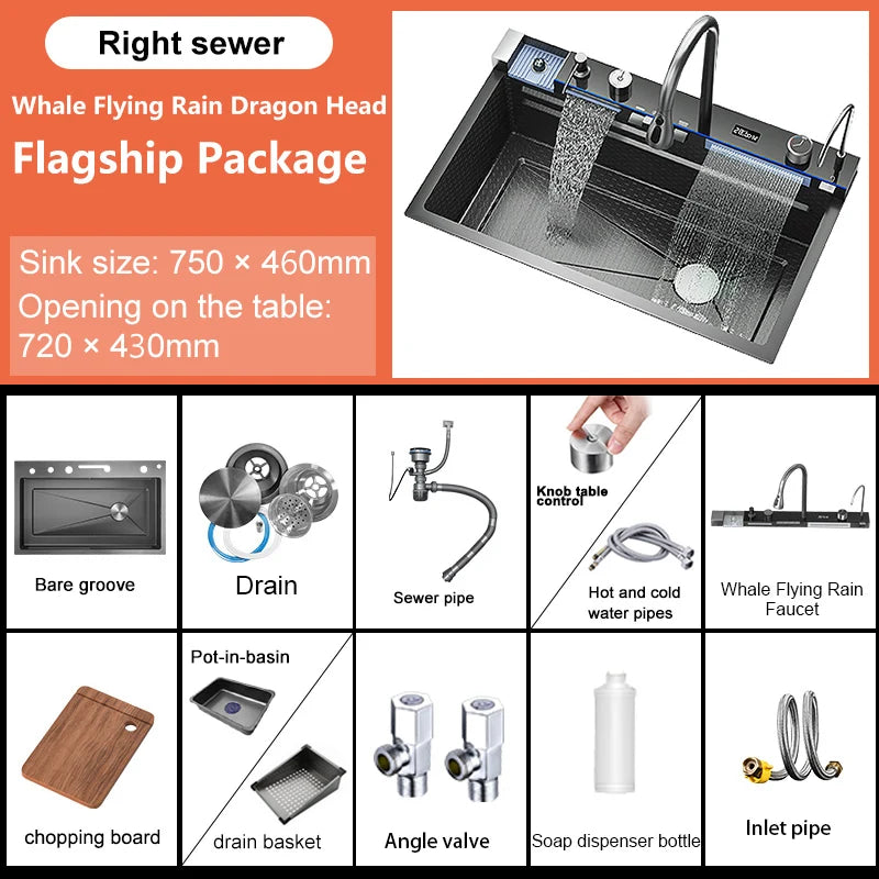 Edelstahl Küchen spüle Digital anzeige großes Single Slot hotel Multifunktion waschbecken mit Wasserfall Wasserhahn Wohnung