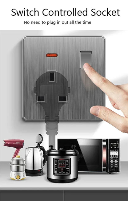 Große Neigungssteckdose im nordischen Stil, grau, 13 A, elektrische Schaltersteckdose nach britischem Standard, universelle Wand-Doppelsteckdose mit USB-Anschluss 2,1 A.