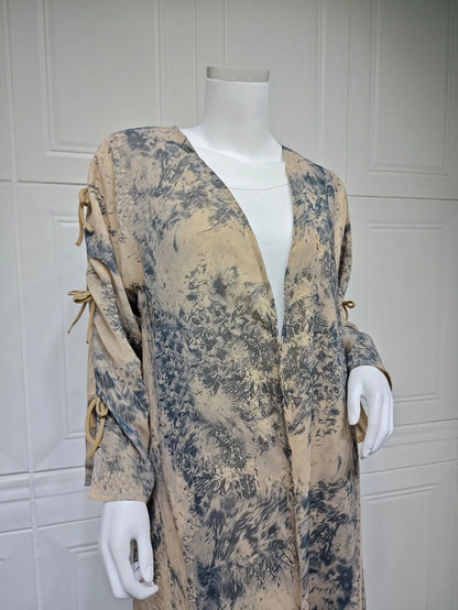 Ramadan Eid Tie Dye Butterfly Bow Muslim Modest Kimono Abaya Damen Dubai Luxury Islam Women Kebaya With Hijab Kaftan Robe Femme