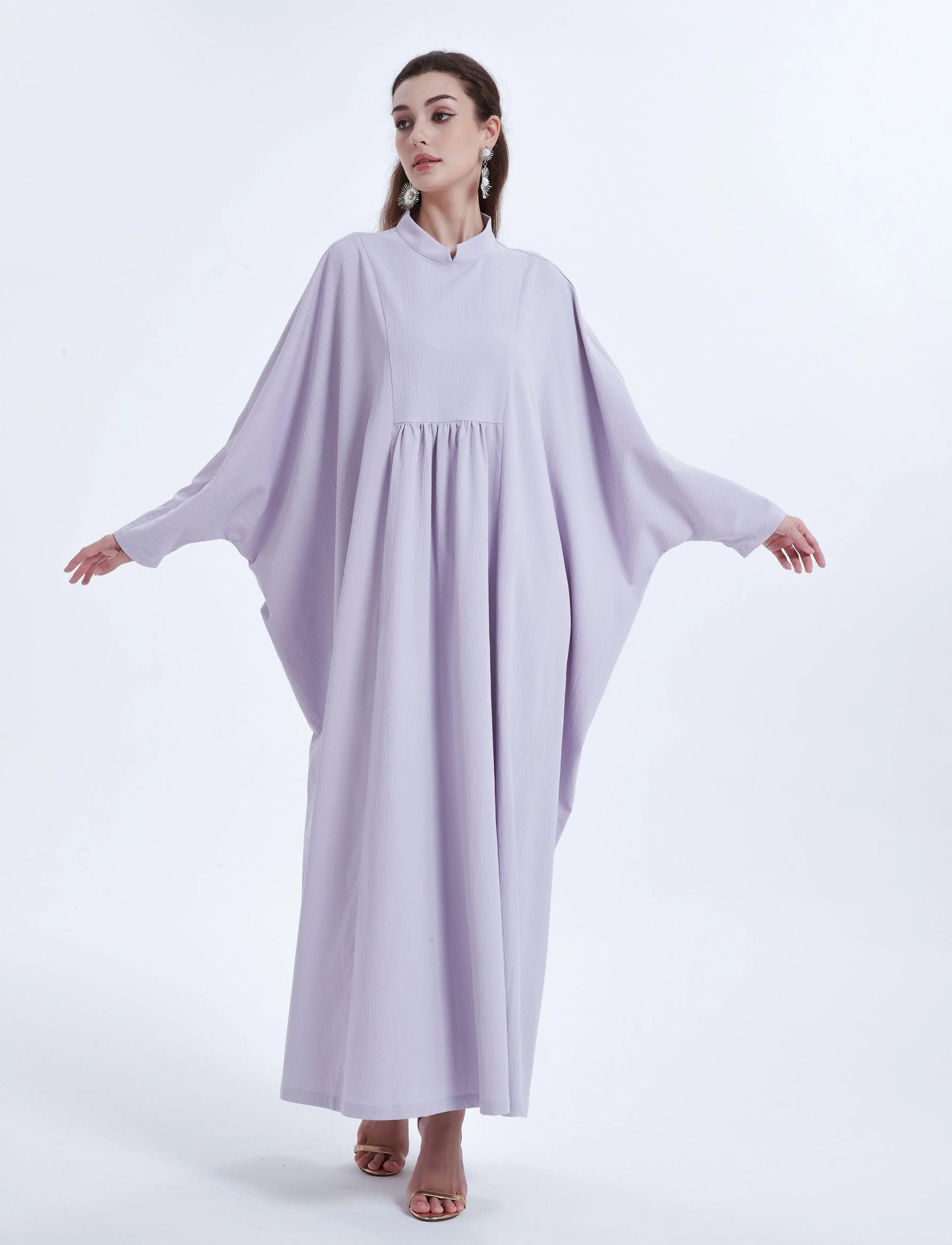 Ramadan kebaya Middle Eastern Muslim women's dress solid color pleated bat sleeve loose dress Abaya.