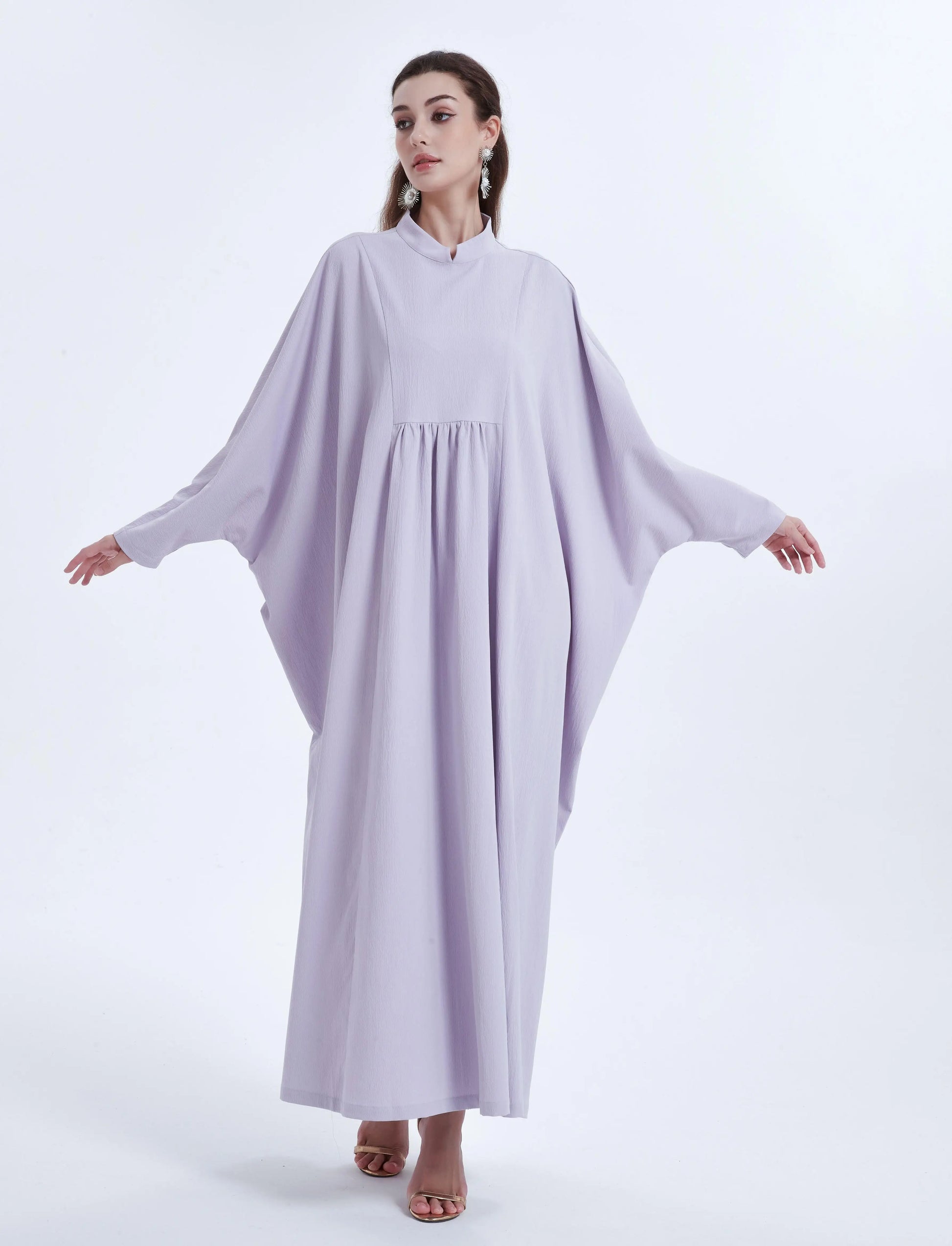 Ramadan kebaya Middle Eastern Muslim women's dress solid color pleated bat sleeve loose dress Abaya.