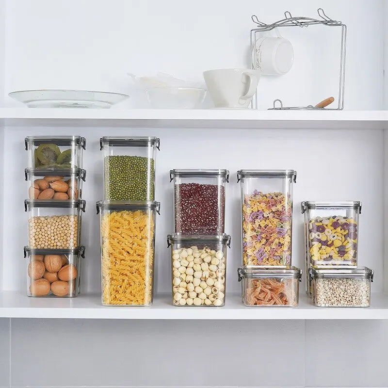Transparent Food Storage Containers Kitchen Storage Airtight Cans Plastic Storage Boxes Stackable Food Storage Boxes.