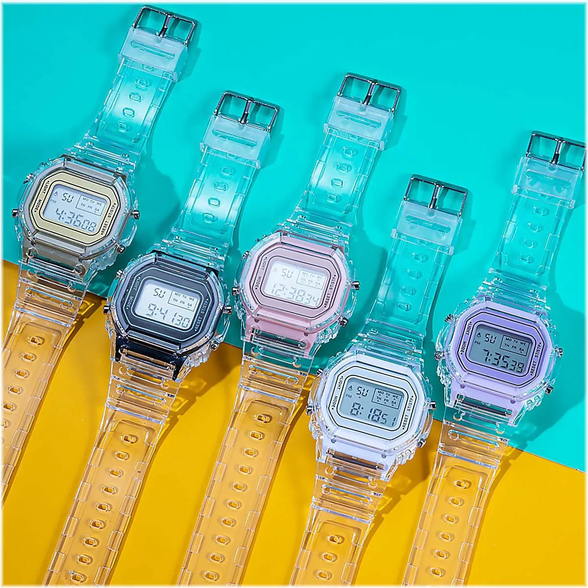 PCV/F91W Steel Strap Watch LED Digital Watch Square Women Watches Vintage Sports Military Watches Electronic Wrist Band Clock.