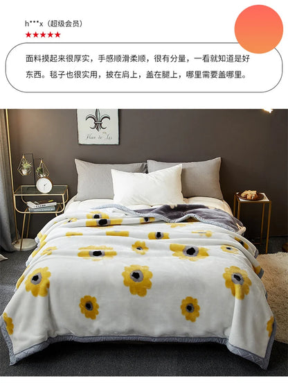 Double Sided Printed Autumn Winter Blankets for Bed Soft Warm Encrypted Flocking Raschel Blanket Skin Friendly Weighted Blanket