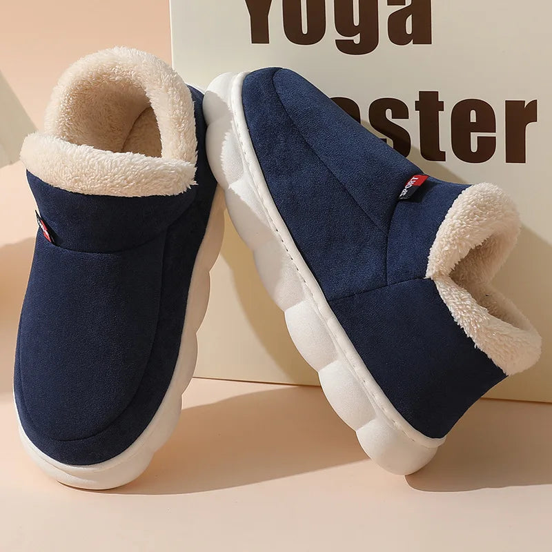 Bebealy New Winter Men Slippers Warm Cotton Shoes Men Indoor Fluffy Fuzzy Men Boots Outdoor Nonslip House Ankle Boots Shoes Men