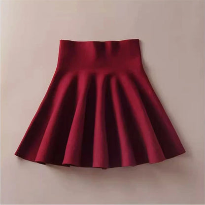 Women High Waist Knitting Pleated Skirks Autumn Winter Casual Lady Elastic Mini Tutu Skirts.