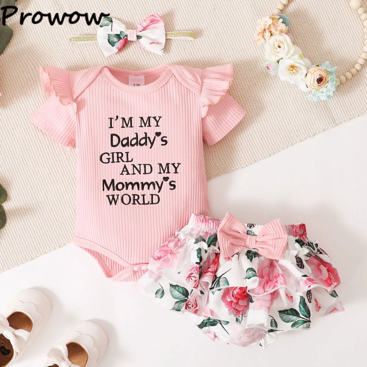 Prowow Günstige Preis Kleidung Baby Mädchen Outfits Set Niedlichen Elefanten Body und Hosenträger Kleid 3 stücke Neugeborene Geburt Set Kleidung.