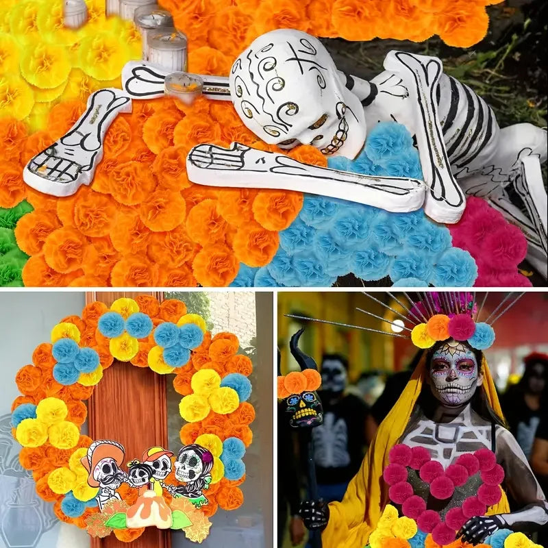 2,17 Zoll mexikanische Ringelblume künstliche Blumen Tag der Toten DIY Girlande String Halloween Diwali Party Home Outdoor Dekoration.