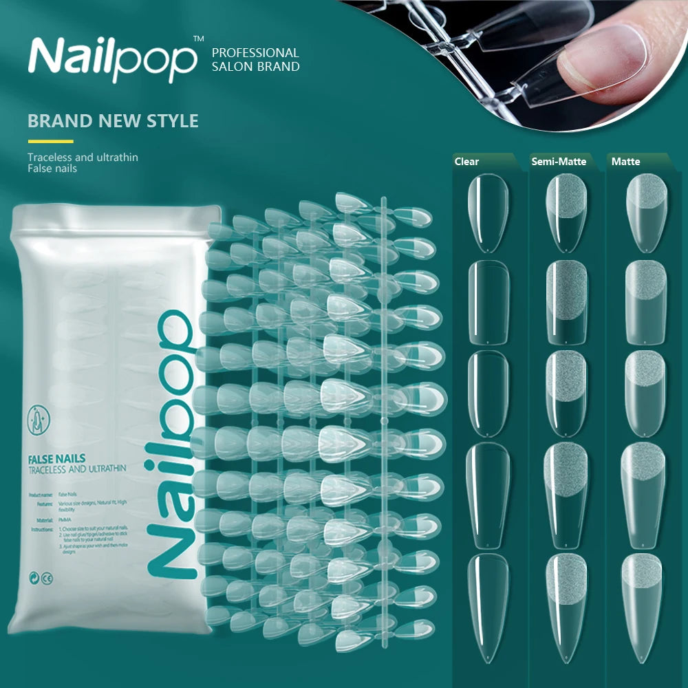 NAILPOP 120pcs Fake Nails Full Cover Press on Nails Coffin Soft Gel American Pose Capsule False Nail Tips for Extension System.