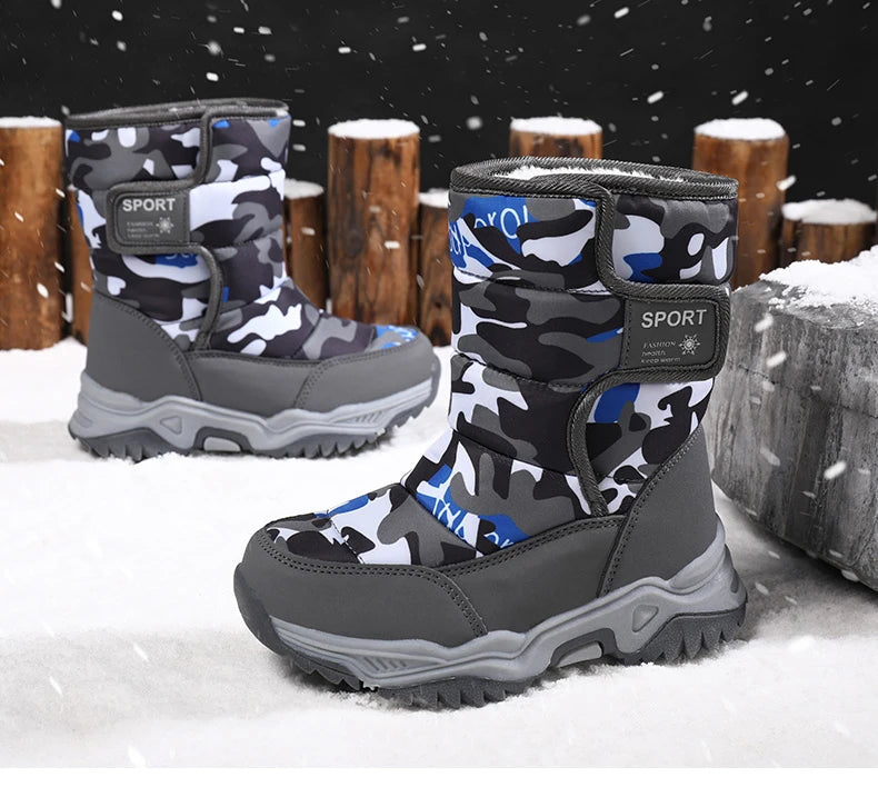 2025 Winter Children Shoes Plush Waterproof Fabric Non-Slip Girl Shoes Rubber Sole Snow Boots Fashion Warm Outdoor Boots
