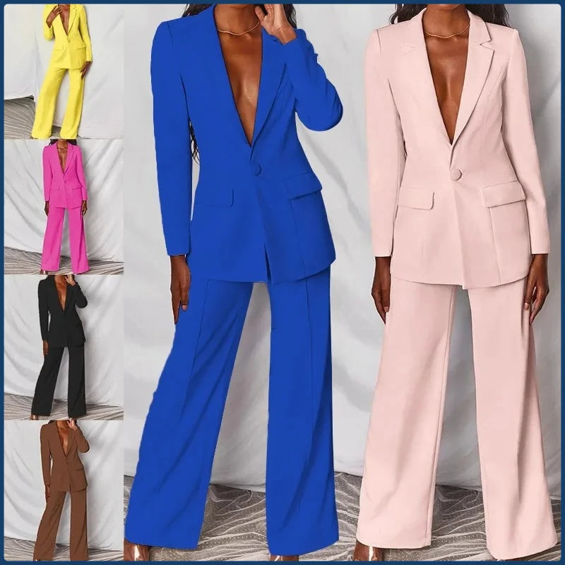 2025 ZL1396 Autumn New Cross-Border Women's Fashion Elegant Long Sleeves Suit Straight-Leg Trousers Suit Already In Stock.