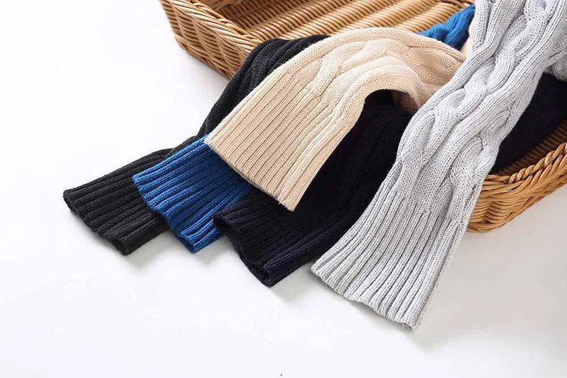 pure Cotton Sweaters Men's High Quality Autumn Cable Knit Christmas Sweater With Zipper Turtleneck Pullovers Zipper Pull Homme