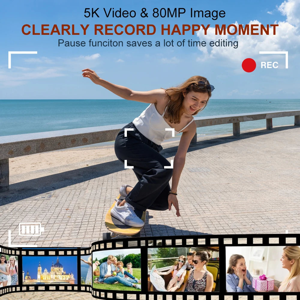 Ourlife Digital Camera CCD Dual Screen Portable Digital Camera 18X Zoom 5K Vintage Vlog Video Recorder 80MP CCD Selfie Camera.