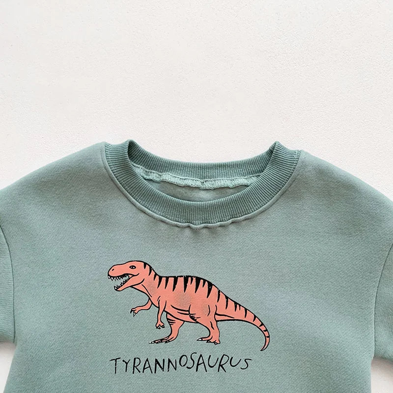 Neuankömmling Cartoon Dino Print Baby Neugeborenen Stram pler Säuglings mädchen Overalls Langarm Jungen Kleidung ein Stück.