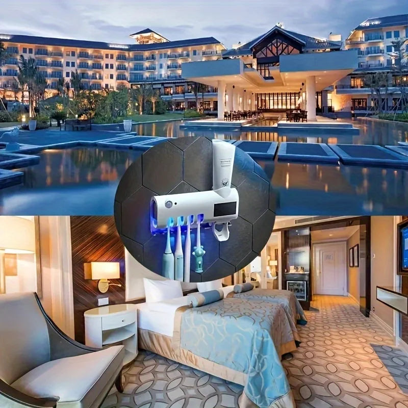 Intelligenter Zahnbürstendesinfektor, UV-freier Schlag, wandmontierter Zahnbürstenhalter, automatischer Squeeze-Zahnpastaspender