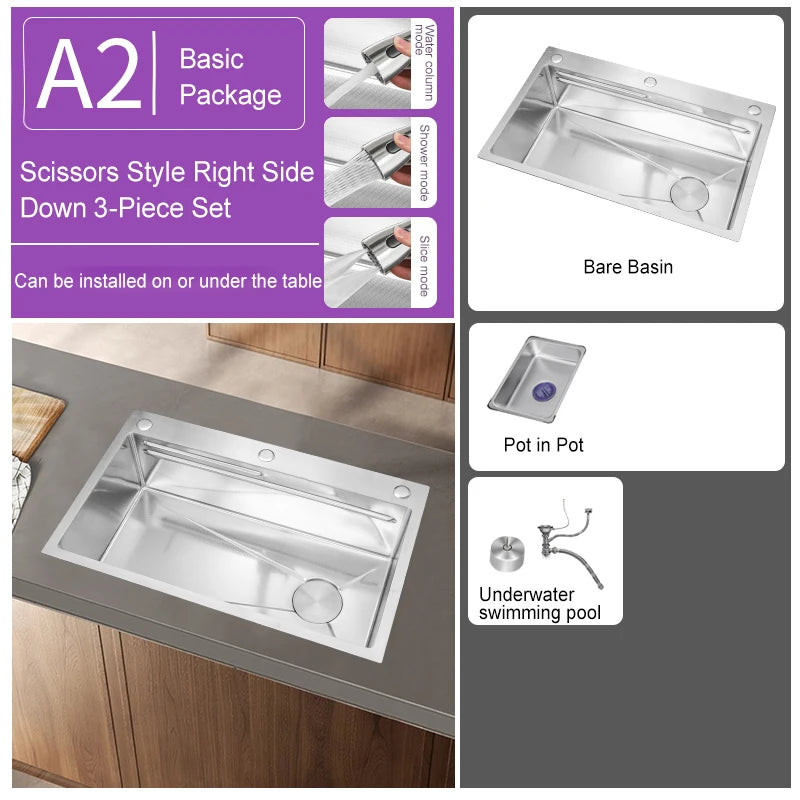 304 Stainless Steel Kitchen Sink Silver Embossed Large Single Slot Home Improvement Multifunction Wash Basin For Kitchen