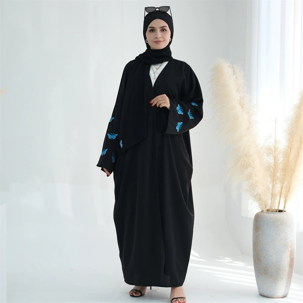 Ramadan Open Linen Butterfly Kimono Abaya Dubai Turkey Islam Muslim Dress Abayas For Women Kebaya Kaftan Robe Musulmane Femme.