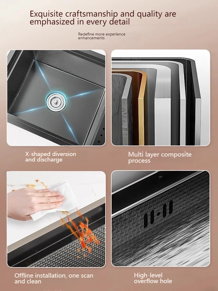 Stainless Steel Hidden Sink Bar Kitchen Sinks Small Single Slot with Lid Touring Car Multifunctional Wash Basin Balcony Garden