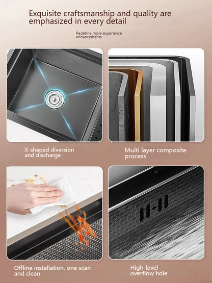 Stainless Steel Hidden Sink Bar Kitchen Sinks Small Single Slot with Lid Touring Car Multifunctional Wash Basin Balcony Garden