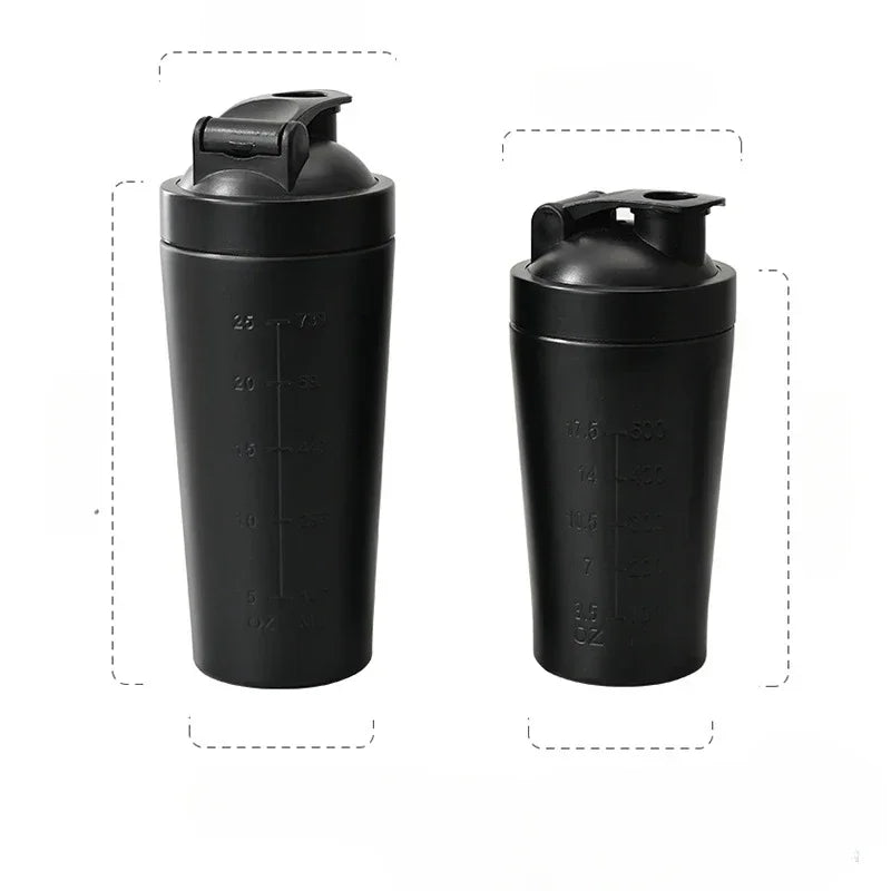 Stainless Steel Protein Powder Shaker Bottle with Steel Ball and Scale Leak Proof Gym Fitness Sport Whey Shakes Cup.