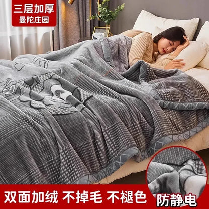 Printing Blanket Quilt Winter Keep Warm Double-deck Thickening Soft Comfortable Multiple Specifications Add Velvet Siesta Sheet
