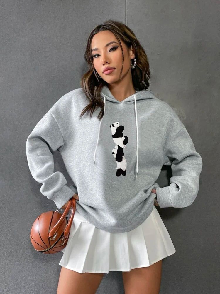 Blessyuki niedlichen Cartoon Panda gedruckt Hoodies Frauen lässig lang ärmel ige Basic Student Sweatshirt plus Größe Paar Kleidung y2k Top.