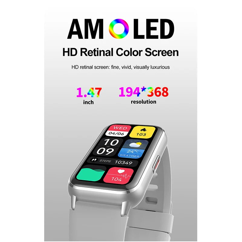 2025 New Grade Nursing Smart Watch AMOLED Blood Oxygen ECG + PPG Blood Pressure Body Temperature Bluetooth Health Smartwatch.