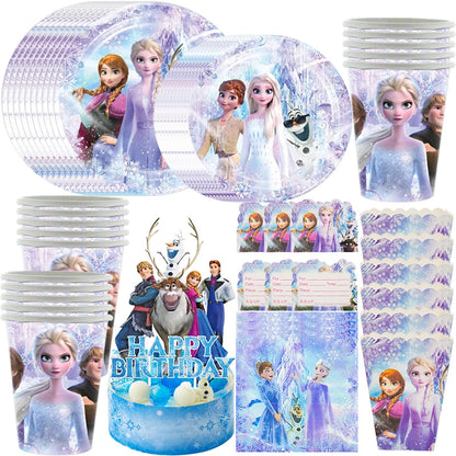 Disney gefroren Geburtstag Dekorationen Mädchen Papier Geschirr Teller Servietten Tassen Schnee königin Geburtstag Deko Hintergrund Luftballons Lieferungen.