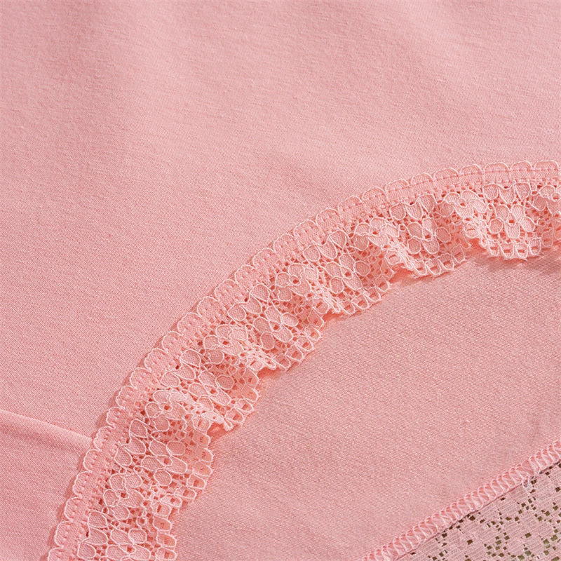 FINETOO 5Pcs Women Cotton Lace Underwear Sexy Seamless Breathable Panties Plus Size Mid-Waist Briefs Female Solid Soft Lingerie