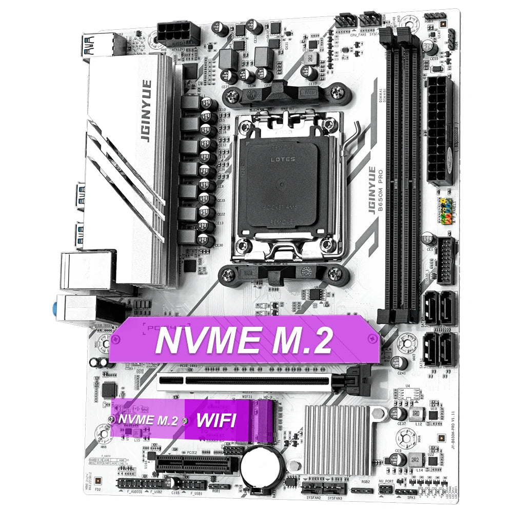 JGINYUE B650M PRO Motherboard AMD AM5 Gaming MATX AMD B650 DDR5 4800 to 6000+MHz.