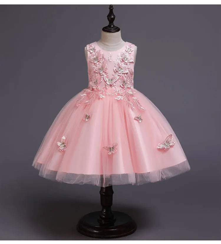 Elegantes Kleid für Mädchen, Abend, Hochzeit, Schmetterlingsapplikationen, Netzstoff, Prinzessinnenkleid für Kinder, Geburtstagsfeier, Abschlussball, Performance-Kleid.