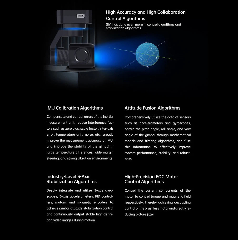 SIYI A8 mini 4K Gimbal Camara 8MP Ultra HD 6X Digital Zoom Gimbal Camera with 1/1.7" Sony Sensor 95g Lightweight 55x55x70mm.