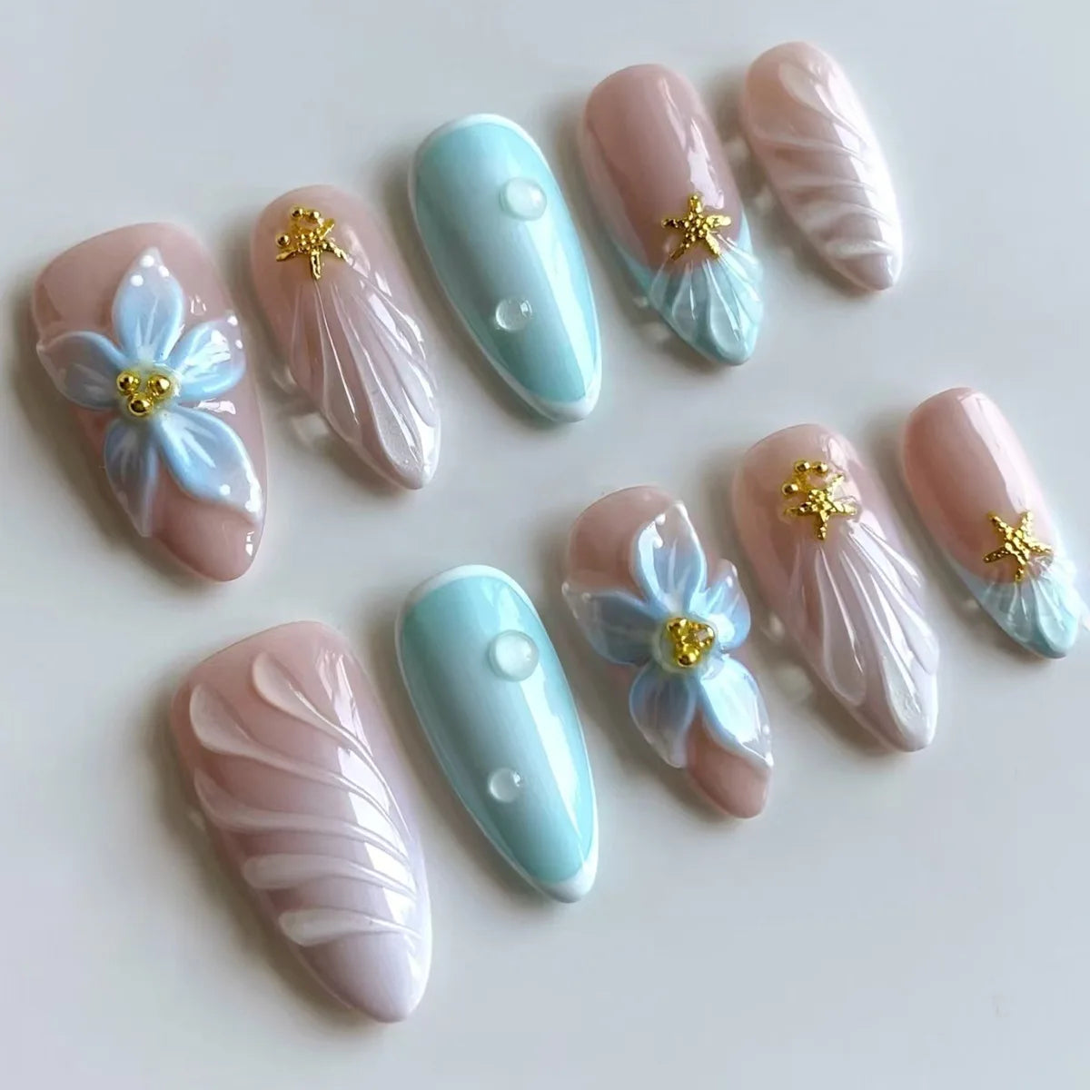 24Pcs Pink Almond False Nails Butterfly Ballet with French Design Wearable Fake Nails Simple Artificial Press on Nails Tips Art.