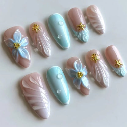 24Pcs Pink Almond False Nails Butterfly Ballet with French Design Wearable Fake Nails Simple Artificial Press on Nails Tips Art.