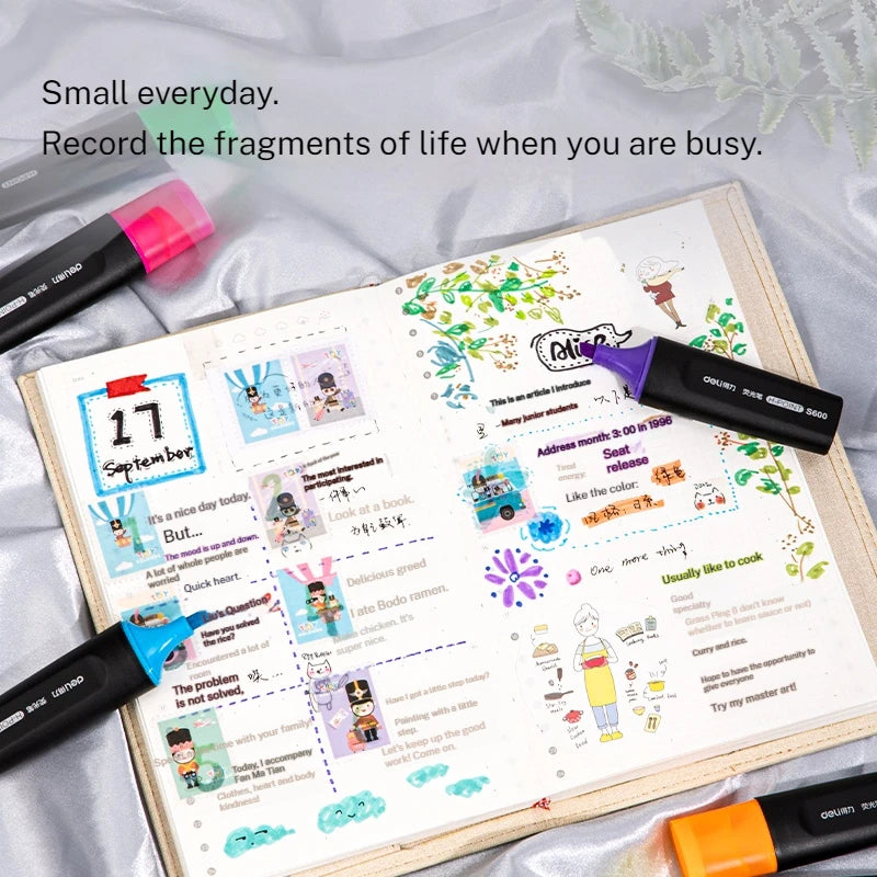 Deli 10-teiliges Textmarker-Set, große Kapazität, Meißelspitze, Bonbonfarben-Marker, Studenten-Briefpapier, Schulbedarf.