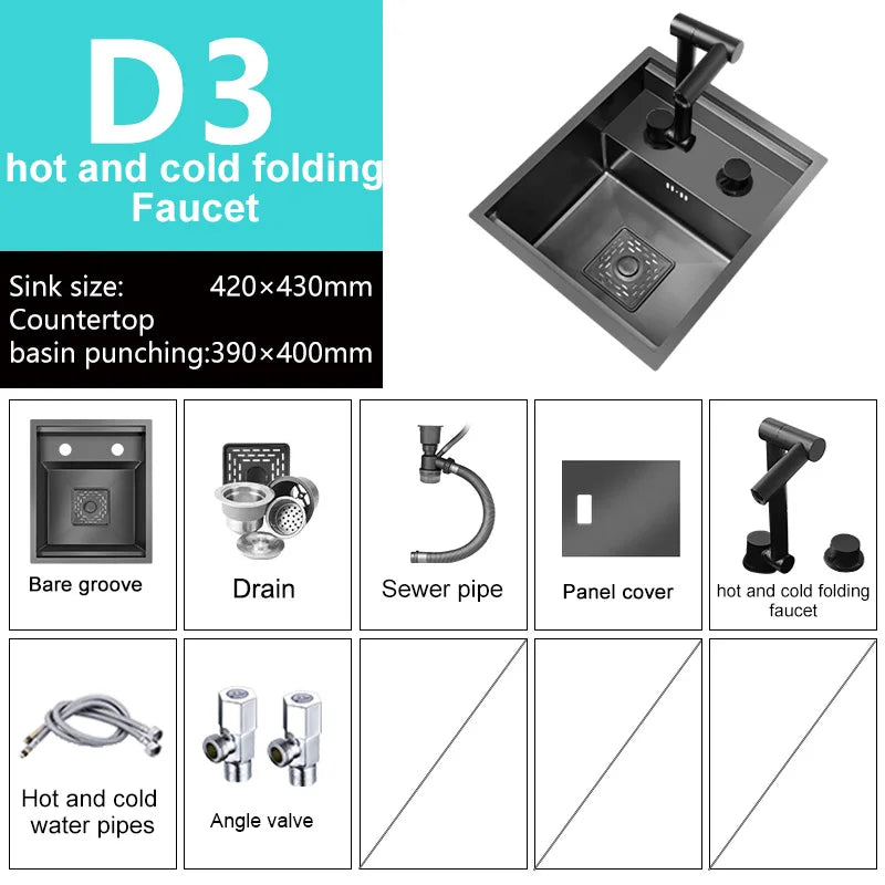 Stainless Steel Kitchen Sink Concealed Mini Single Sink Apartment Bar Multifunctional Hand Wash Fruit and Vegetable Basin