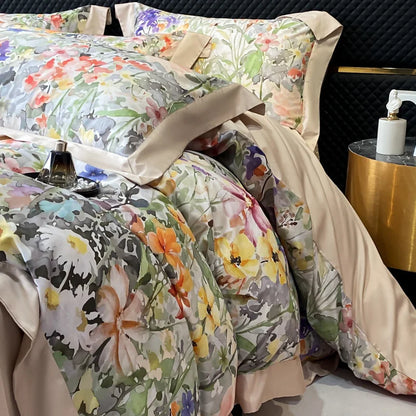 Floral Print 600TC Egyptian Cotton Bedding Queen King Comforter Cover Soft Duvet Cover Set Flat/Fitted Bed Sheet Pillowcases.