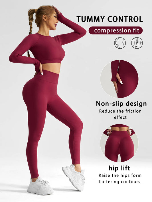 Women's Seamless Tracksuit 2Pieces Set Women Clothing Sportswear Woman Gym Sports Leggings And  Tops Pant Sets Sport Yoga Clothe.