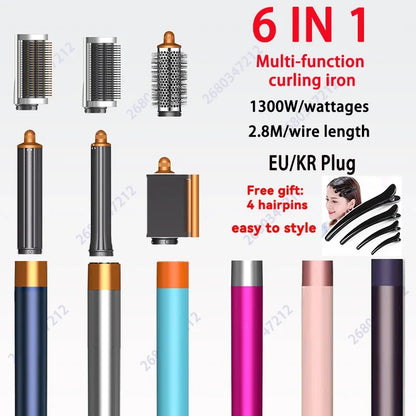 Professional 6IN1 1300W Multi-Functional Hair Styler - Dry, Straighten, Curl with Brush, Ideal for Salon & Home Use.