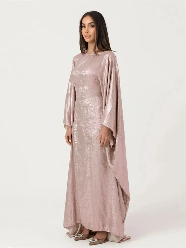Gradient Color Shiny Batwing Satin Maxi Abaya Dubai Luxury 2024 Abayas For Women Muslim Kaftan Dress Islam Caftan Marocain Femme