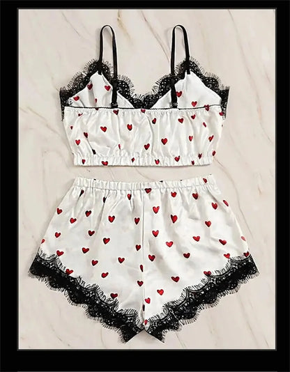 2PCS Pyjama Anzug Frauen Mode V-ausschnitt Stretch Satin Spitze Sexy Dessous Bowknot Pyjamas Schlaf Shorts Set Nachtwäsche Sling Set neue.