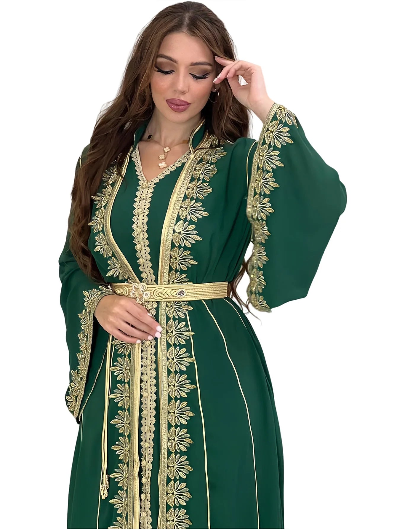 Eid muslimische Frauen Party Stickerei Kleider 2 Stück Set Jalabiya Ramadan Islam Vestidos arabische Robe Marokko Dubai Abayas Kaftan.