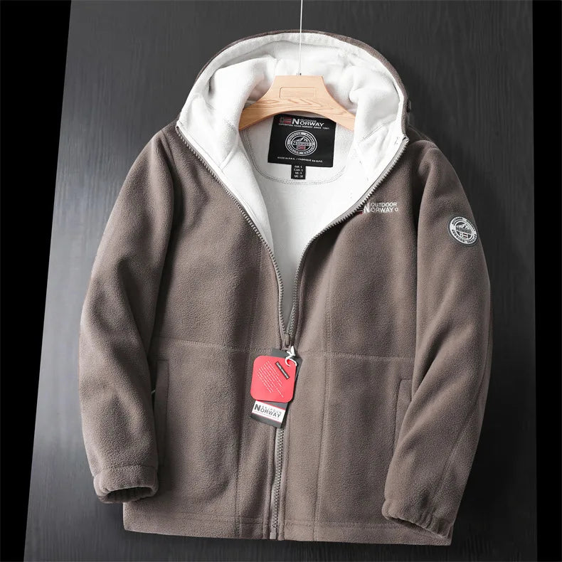 2024 Brand Winter Fleece Jacket Men's Casual Thickened Wool Jacket high quality Design Warm Fashion Hooded Coat Outdoor Ski Suit.