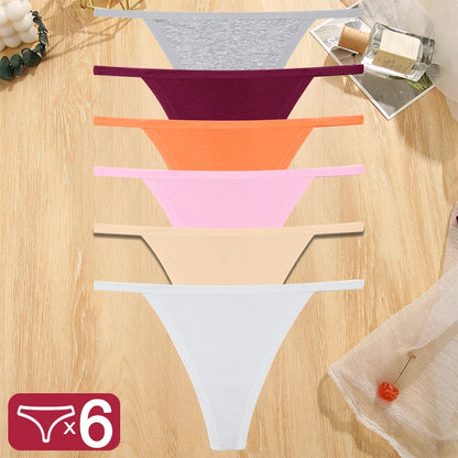 FINETOO 6PCS/Set Sexy Women Cotton G-String Underwear Low Waist Panties Girl T-back Panty Soft Thin Strap Femme Thong Lingerie