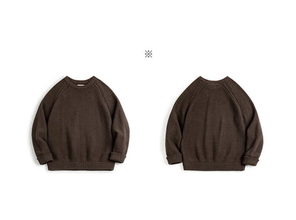 Maden New Vintage Heavyweight Knitted Crew-neck Sweater Brown Warm Pullover Men's Versatile Top for Autumn and Winter Knitwear.
