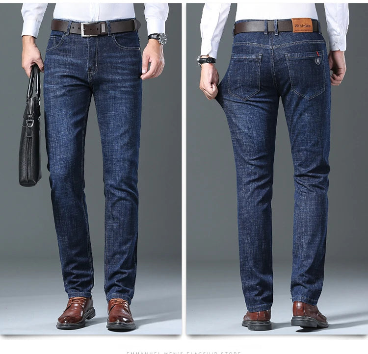 Male  All-match Brand Trousers Four Season Men's High Quality Jeans  Business Casual High Waist Denim Pants Simplicity Cool.