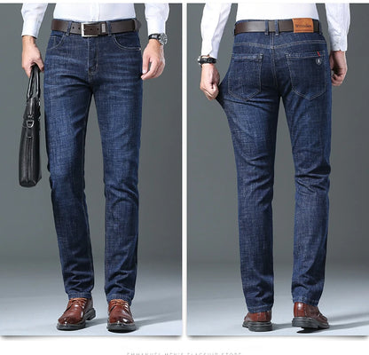 Male  All-match Brand Trousers Four Season Men's High Quality Jeans  Business Casual High Waist Denim Pants Simplicity Cool.